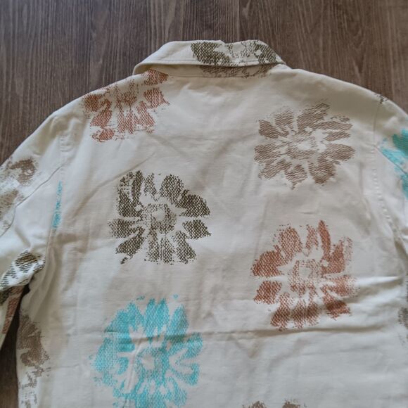 Denim Coat Jacket Women Medium Organic Cotton Zip Front Pockets Cream Floral NWT - Picture 11 of 15